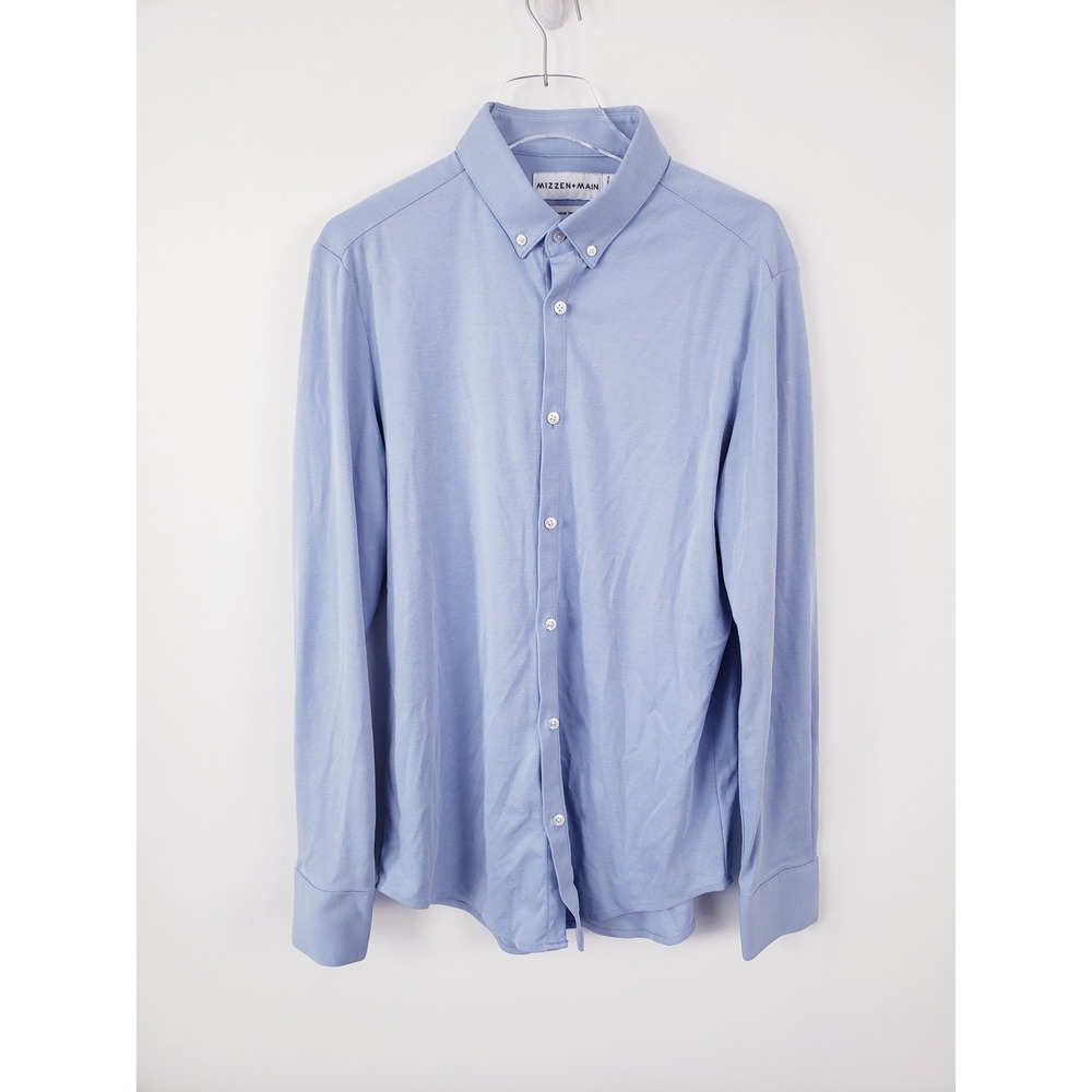 Mizzen+Main Dress Shirt Light Blue Trim Fit Performance Long‎ Sleeve Size Large